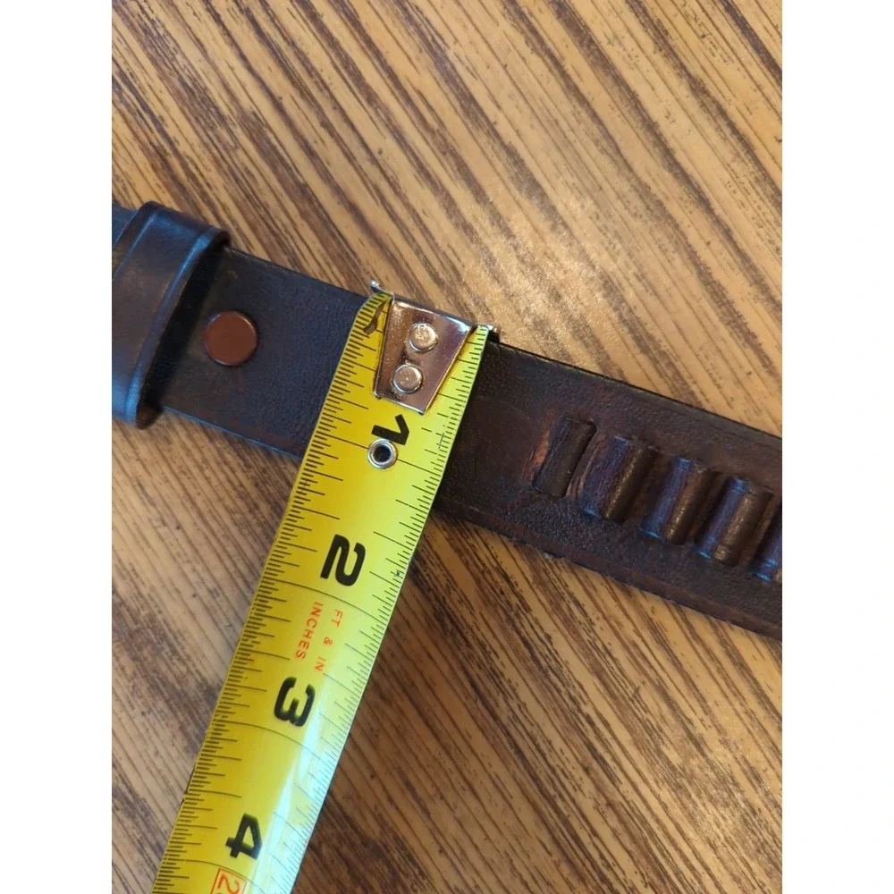 Vintage Leather Ammo Belt Hunting Scene‎ Birds Rabbit Turkey Cowhide Size Medium